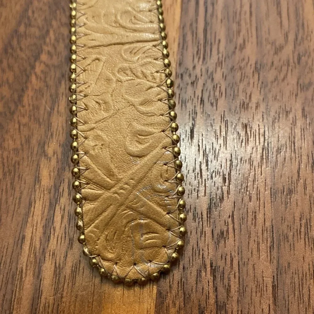 Tan and gold Floral Studded tone belt and buckle size 31”